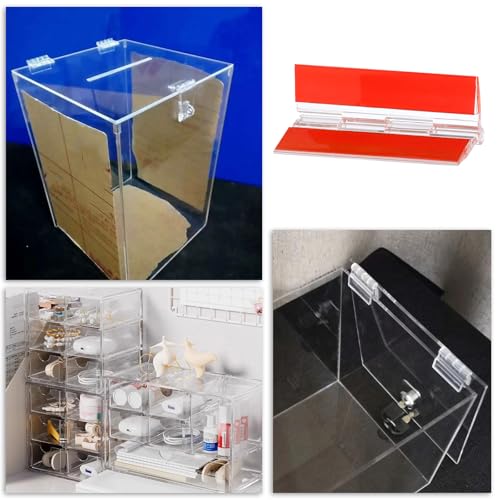6 Pcs Self-Adhesive Clear Plastic Hinges 65x40mm Acrylic Small Hinges for Crafts Aquarium Lid Hinge Clear Foldable Hinge Tools for Cabinet Glass Furniture Display Stand