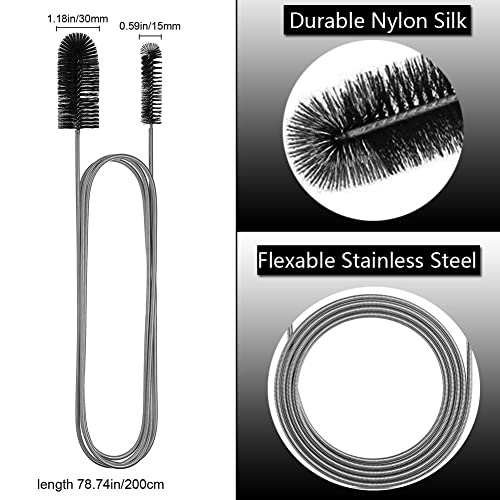 Bytron 15pcs Long Pipe Cleaner Set, Extra Long Flexible Tube Cleaning Brush Fridge Cleaning Tool Stainless Steel Straw Nylon Cleaning Brush in Different Size White