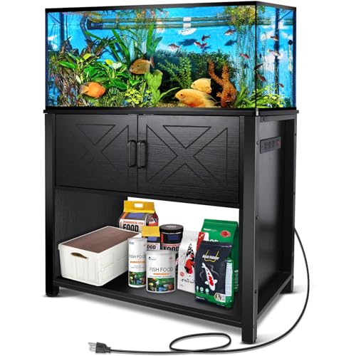 BEURUKU 40 Gallon Tank Stand with Cabinet and Power Outlets, Heavy Duty Metal Aquarium Stand for 40-50 Gallon Breeder Tank, Turtle Tank, Double Terrarium Stand, 660LBS Capacity, Black - color: Black, size: 40-50 Gallon