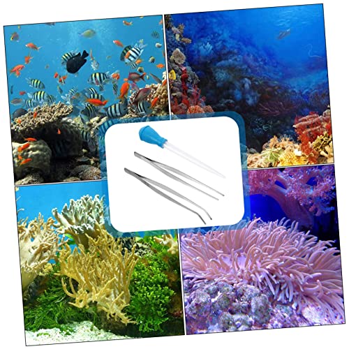 FOMIYES 3pcs Aquarium Cleaning Tool Set Straight Curved Tweezers Serrated Tips Fish Tank Pipette Stainless Steel for Aquascaping