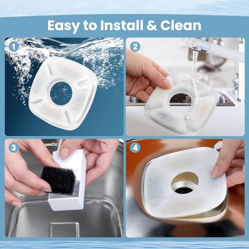 32 Pack Cat Water Fountain Filters, 16 Pcs Replacement Cats Fountain Filters & 16 Pcs Pre-Filter Sponges for 95oz/2.8L 135oz/4L 67oz/2L Automatic Pet Water Fountain Cat Dog Water Dispenser Filter