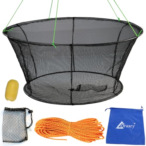 Drasry Fishing Net Trap for Crayfish Crab Bait Minnow Shrimp Foldable Fish Crawdad Lobsters Cast Net Collapsible - size: 39.4 * 31.5 in(100 * 80 CM), style: Large Open - Rubber Coated 6*4 Mm Mesh