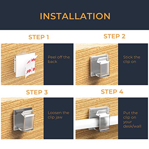 Cable Clips with Strong Self-Adhesive, XIAOXI R Shape Cable Management TV PC Wire Holder Sticky Tidy and Organizer Cord and Wires - 40 Pcs (Clear) - color: Transparent