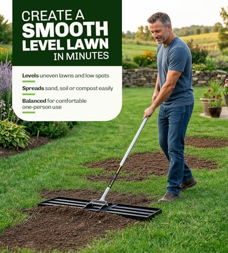 Gardease Lawn Leveling Rake 30 Inch x 10 Inch – Heavy Duty Lawn Leveler & Yard Leveling Rake – Steel Lawn Level Rake & Leveling Tool for Soil, Sand & Top Dressing