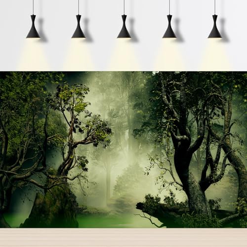 Deep Forest Aquarium Background Tranquil Lake Foggy Misty Rainforest Terrarium Background Tropical Jungle Old Trees Fish Tank Background Natural Forest Landscape Aquarium Backdrop Poster Vinyl 24x12in - color: Grey, size: 24(W)x12(H)inches/ 60(W)*30cm(H)