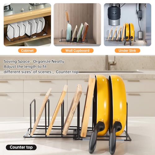 Cutting Board Organizer, Adjustable Pot and Pan Organizer Rack, Kitchen Cabinet Holder for Cutting Board,Baking Tray, Cookie Sheet, Bakeware Organizer for Countertop