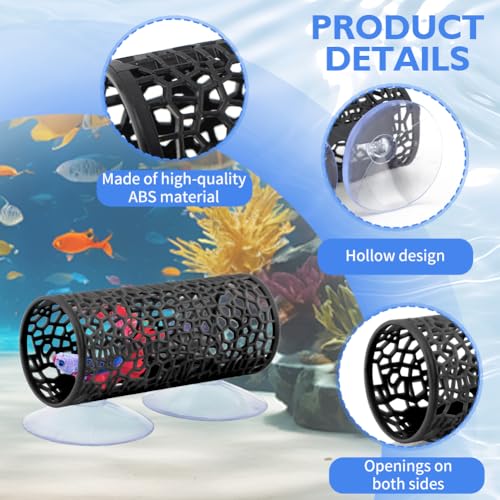 Bett-a Tunnel Bett-a Cave with Suction Cups Small Hole Hollow Cave Safer for Small Fish & Shrimp, Aquarium Decor & Hideout Tube(Color:Black)