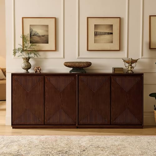 LKTART Narrow Sideboard Buffet Storage Cabinet with Solid Wood Doors,Mid Century Modern Accent Credenza Cabinet,Media Console Table for Kitchen, Living Room, Entryway-Dark Walnut - color: D- Dark Walnutt, size: 1 Piece