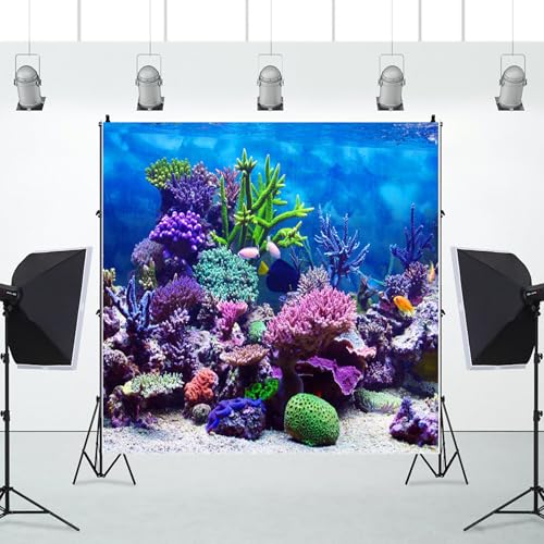 8x8ft Under The Sea Backdrop Underwater Seascape Coral and Fish Aquarium Photography Background Marin Ocean Diving Atoll Reef Summer Kids Birthday Artistic Portrait Photoshoot Studio Props - size: 8x8ft