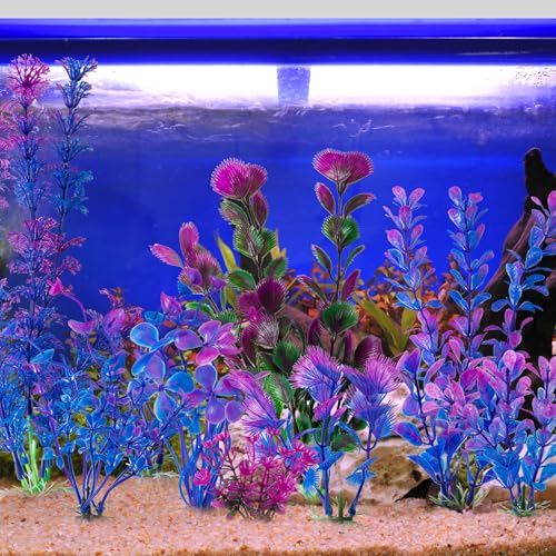 COMSUN 10 Pack Artificial Aquarium Plants, Small Size 4 inch Approximate Height Fish Tank Decorations Home Décor Plastic Purple - color: Purple