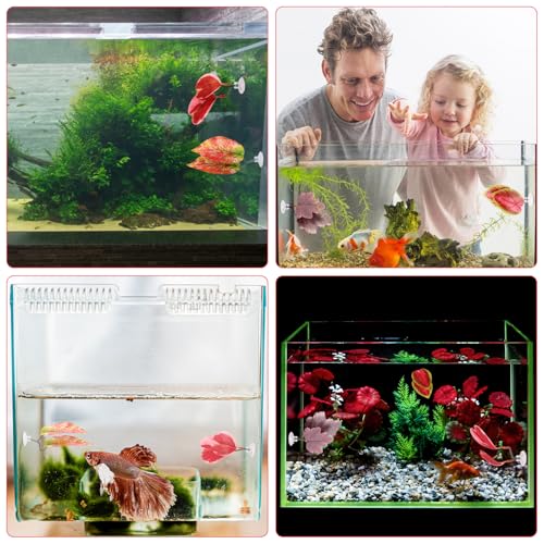 4pcs Betta Leaf Hammock, 4 Styles Adjustable Plastic Betta Bed Resting Spot Small Fish Tank Decor Decoration Accessories with Suction Cup & Bracket for Aquarium Four-Eyed Silk Fish Guppy to Rest (Red)