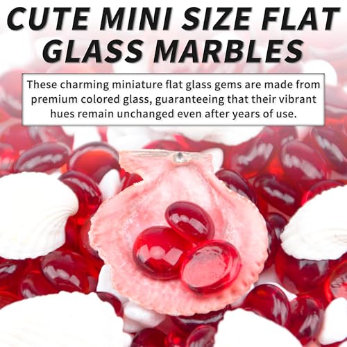 1 LB Red Flat Glass Beads, 150 PCS Small Glass Marbles, Mini Flat Round Pebbles for Vase Filler and Floral, Fish Tank Rocks Decorative Gemstones for Home and Aquarium Décor - color: Red