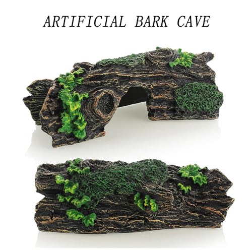 Starfish and Resin Hollow Tree Trunk Fish Tank Decorations, Betta Fish Tank Accessories, Aquarium Arnaments Hollow Tree x 1pc, Fish Aquarium Decorations Starfish x 2pcs(Blue and Yellow)