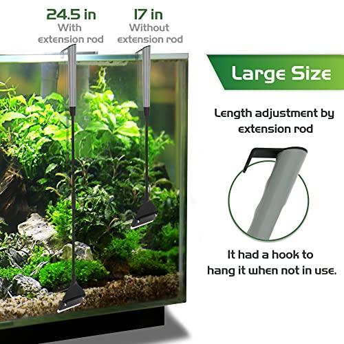 24.5’’ Professional Algae Scraper, Aquarium Blade Cleaner with 10 Pcs Replaceable Blades Stubborn Algae, Suitable for Water Tank Size Above 30 Gallons - color: Black, size: L