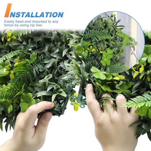 TANG 20"x20"-1PC Artificial Greenery Boxwood Panels Grass Wall Panel, Faux Privacy Fence Ivy Screens Backdrop Fake Hedge for Indoor Outdoor Wedding Décor, Style-11 - color: 20"x20" Panel-11, size: 20"x20"