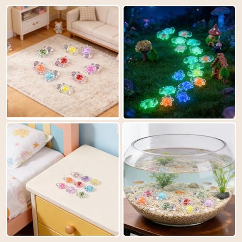 Anboor 30PCS Small Resin Turtle with 1 Pc Suitcase Boxes, Luminous Mini Resin Animals to Hide Sea Turtles Glow in The Dark Figurines for Fairy Garden Dollhouse Aquarium Decor (Beads) - style: 30 Pcs Beads