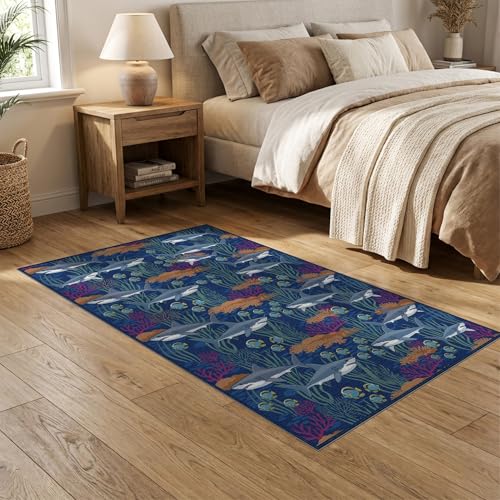 5'x7' Washable Modern Fish Area Rug, Orange Non-Shedding Pet Friendly Carpet for Small Living Room, Playroom, Bedroom, Easy Care Kids Safe Mat | Ref:2068689 - color: Blue/Pattern 26, size: 5' x 7' (Rectangular)