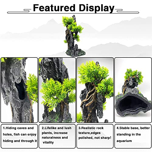 Aquarium Mountain View Stone Ornament Tree Rock Cave - Aquarium Decorations Large and Tall Fish Tank Decorations for Large Fish Tank - 13.4 Inches High - color: Black Mountain View, size: Tall - Fish Tank Mountain View
