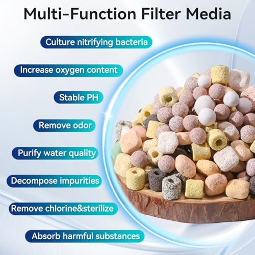 12-in-1 Aquarium Filter Media for Freshwater & Marine Tanks, Bio Filter Mix with Ceramic Rings & Bio Balls, Helps Maintain Clear Water for Sump, Pond & Koi Fish Tanks - size: 1.1lb