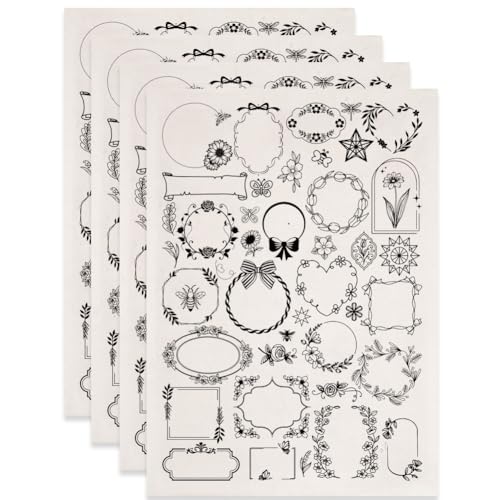 SUPERDANT 4PCS Border Underglaze Paper Transfer Flowers Wreath Transfer Papers for Clay Ceramic Porcelain Under Glaze Transfers for Pottery Enamel Decals Black Underglaze Decal Handcrafted Gifts - style: Flowers Border