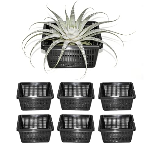 6 Pack Square Aquatic Plant Planter Basket - 7 Inch (18cm) Mesh Pond Plant Pots, Plastic Slotted Design for Water Garden, Aquaponics & Hydroponics Outdoor Use