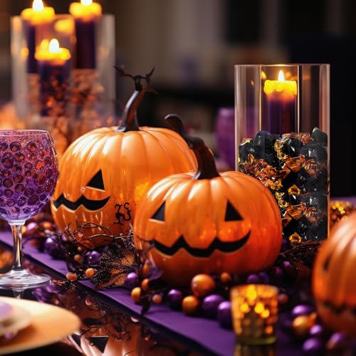 Syhood 570 Pcs 5 Sizes Orange and Black Fake Crushed Ice Rocks Acrylic Crystal Gems Plastic Diamonds Marble for Vase Fillers Decoration Wedding Table Scattering Room Halloween Decor - color: Orange and Black