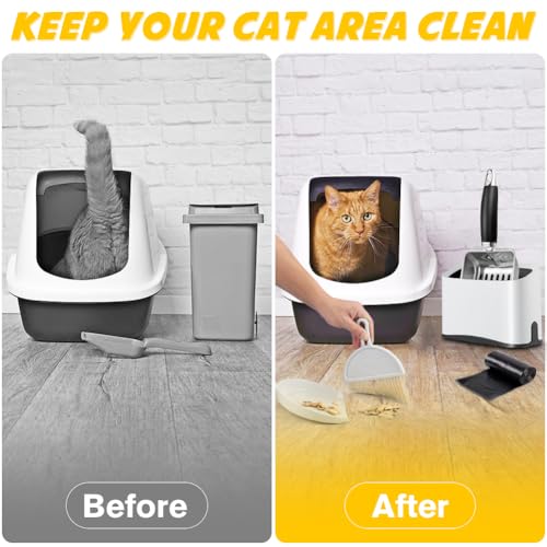 Cat Litter Scooper with Holder, Stainless Steel Cat Litter Scoop, Kitty Poop Scooper Stand for Litter Box, Cat Caddy for Litter Scoop, Fast Sifting Kitty Poop Scooper Caddy Poop Scooper Stand - color: White, size: M