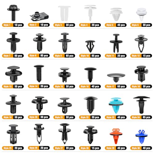 GOOACC 1045Pcs Car Push Retainer Clips & Auto Fasteners Assortment -30 Most Popular Sizes Nylon Bumper Fender Rivets with Fasteners Remover an 10 Cable Ties for Toyota GM Ford Honda Chevy - color: 1000Pcs Clips + 45 Remover