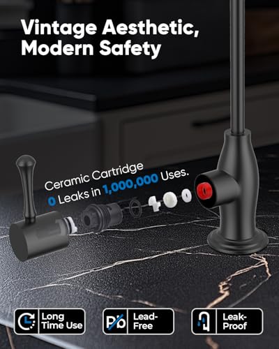 WEWE Vintage Drinking Water Faucet, Lead-Free Stainless Steel Kitchen Water Filter Faucet for Reverse Osmosis System, Non-Air Gap RO Beverage Faucet, Matte Black - color: Matte Black, style: Antique
