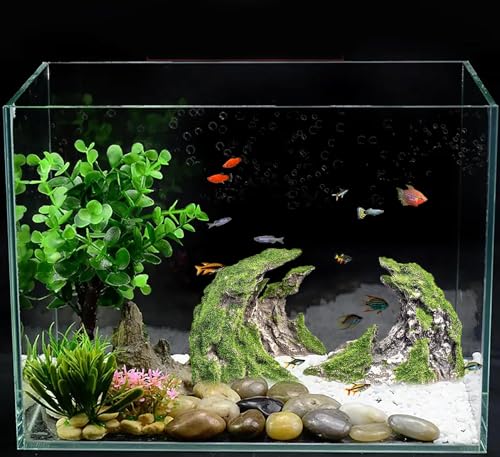 Novelsite Fish Tank Accessories, Aquarium Decorations, Scenery, Rock Ornaments - Create Aquatic Beauty with Premium Aquarium Decorations,8.5" W x 4.5" H x 3.2" D - color: Green Rockery, size: Canyon-S