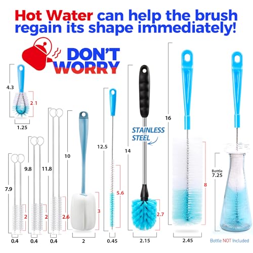 Holikme Bottle Brush Tube Cleaning Lab Set with Long Handle, Cup Cleaner for Washing Narrow Neck Beer Wine Decanter Pipes Lids Sinks Cap Covers, Azul - color: Azul