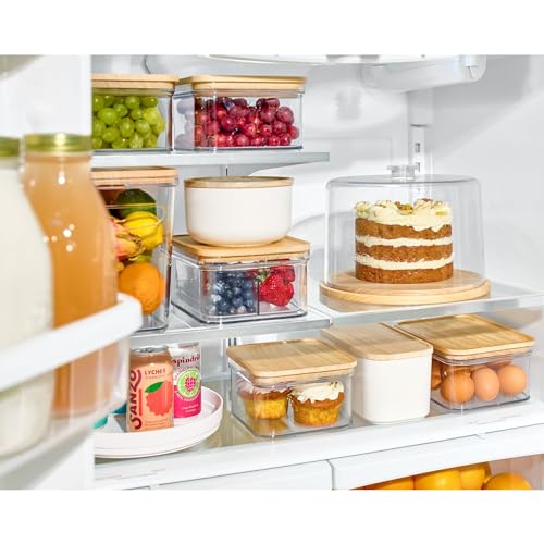 iDesign Recycled Plastic Crisp Storage Bin with Lid, The Rosanna Pansino Collection – 6.53” L x 6.53” W x 3.96” H, Clear Bin with Natural Wood Lid - size: Small