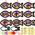 48PCS Sunday School VBS Crafts Bulk: Paper Jesus Fish Nativity Suncatchers, Religious Christian Activity DIY Kits Church Decorations, Window Stained Glass Effect Art Supplies - style: jesus fish