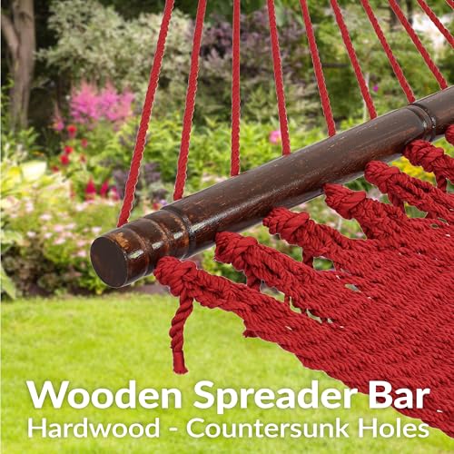 Sunnydaze Soft-Spun Polyester Rope Double Hammock for Outside - 600-Pound Weight Capacity Extra Large Hammock - Red - color: Red