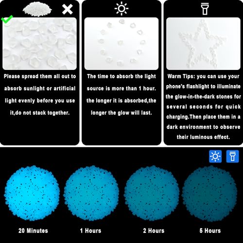 2000PCS Glow in The Dark Rocks for Fish Tank Glow Rocks for Outsode Pond Glow in The Dark Gravel for Aquariums Walkway Pathway Outdoor Plants Landscape(White),5-8mm - size: 2000, style: White