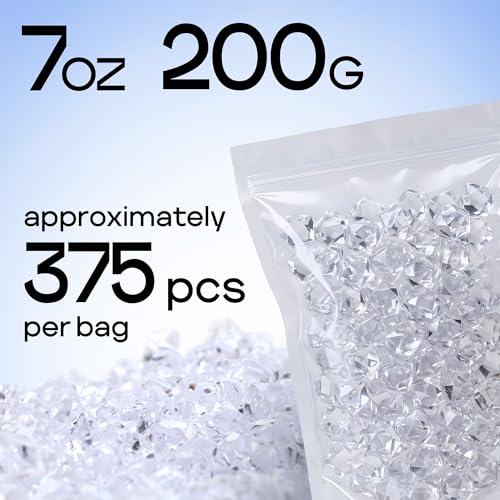 Gemstones and Crystals Fake Diamonds - About 375 pcs - Vase Filler - Jewels for Crafts - Fish Tank Rocks - Sensory Bin Filler Gems for Crafting - Fake Ice Aquarium Stones - color: Clear Rocks