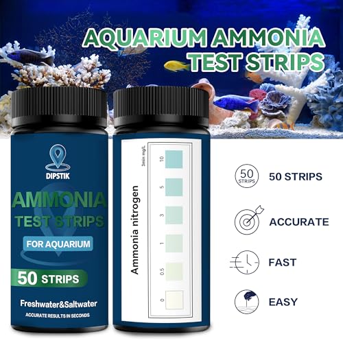 DIPSTIK Ammonia Test Strips for Fish Tank,Feshwater & Saltwater Aquarium Water Test Kit (50) - color: Ammonia