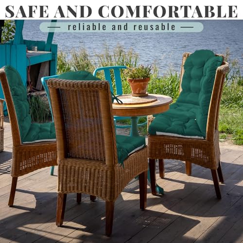 Geelin 2 Pcs Outdoor Patio Chair Cushion Thick High Back Adirondack Chair Cushion Tufted Weather & Fade Resistant Anti-Slip Outside Rocking Chairs Pads with Ties, 44 x 19 x 4 Inch (Dark Green) - color: Dark Green