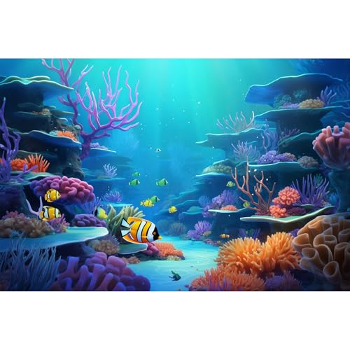 Under The Sea Aquarium Background Tropical Oasis Coral Reef Underwater Marine Life Terrarium Backdrop Deep Ocean with Sunbeams Blue Ocean Fish Tank Background Underwater World Backdrop 24x12in - color: Light Blue, size: 24(W)x12(H)in