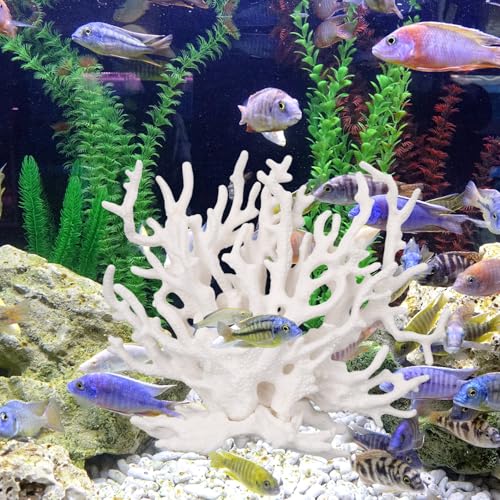 Tinoaly Fish Tank Decorations, White Resin Coral Reef Decor Creative Realistic Aquarium Coral Ornaments for Fish Tank Aquarium Landscape Decor Ornament Accessories - color: White