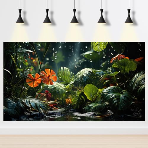 2 Packs Tropical Rainforest Aquarium Background Lush Green Rainy Leaf Fish Tank Background Natural Green Jungle Forest Foliage Landscape Reptile Tank Enclosure Backgrounds Wallpaper 24x16in - color: Green, size: 24(W)x16(H)inches/ 60(W)*40cm(H)