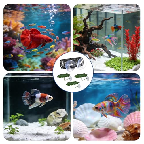 Betta Fish Toy, Betta Fish Tunnel Hammock, Safe Aquarium Decor for Smallfish Shrimp, Bettas Tank Accessories with Suction Cup & Simulated Lotus Leaves Perfect for Hideout/Play Area