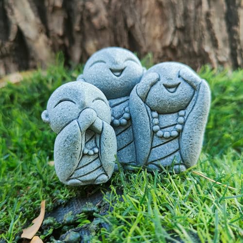 livelyfish Japanese Buddha Bosatsu Feng Shui Praying Monk Statue Sandstone Happy/Smiling Miniature Figurine Ornament for Fish Tank Aquarium Home Garden Decoration (E) - size: E