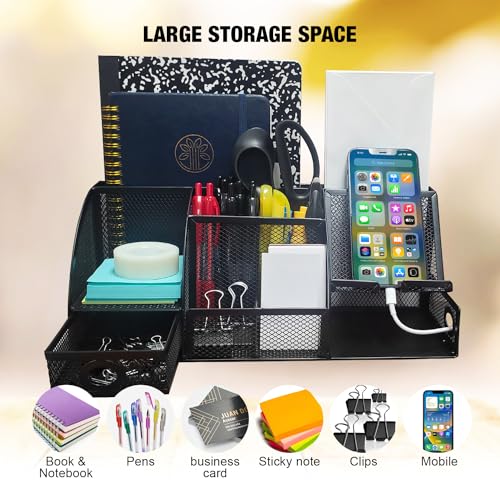 Mesh Desk Organizer Set Office Accessories - Desk Organization with multiple compartments for Desk Supplies, Desk Storage Organizer, Desktop Organizer with drawers, Desk Organizers and Accessories