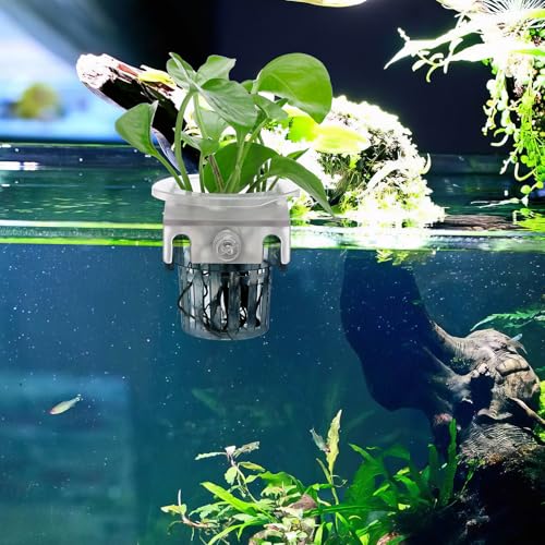 Hanging Aquarium Plant Holder Cup with Suction Cups 4-Pack Aquatic Plant Basket for Fish Hydroponic Planter for Aquatic Cultivation and Aquarium Decoration