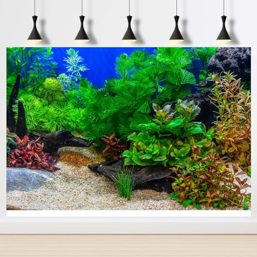 Aquarium Background Underwater Grass Leaves with Pebble Aquarium Backdrop Vivid and Fresh Green Aquatic Plant Stone River Bed and Lake Fish Deadwood Tank Background Decor Vinyl 24x12in - color: Green_Brown, size: 24(W)x12(H)inches/ 60(W)*30cm(H)