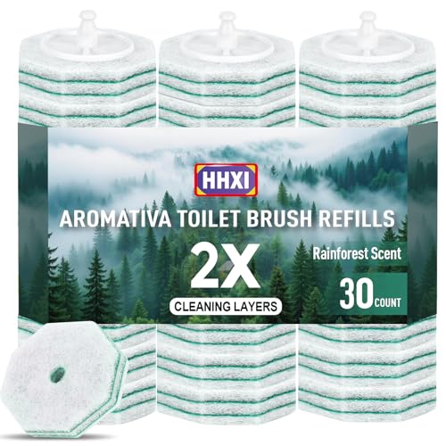 30Ct Aromative Toilet Brush Refills, Toilet Bowl Cleaner Refills, Double-Layer Cleaning Pads Added, Compatible with Most Toilet Brushes，Rainforest Scent（Patented） - color: Rainforest