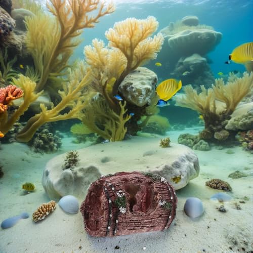 Beaupretty 2pcs Resin Fish Tank Decorations Broken Barrel Aquarium Cave Hideout Ornaments for Betta Fish and Shrimp Shelter, Small Crimson and Ebony Barrel Design for Freshwater Random Color