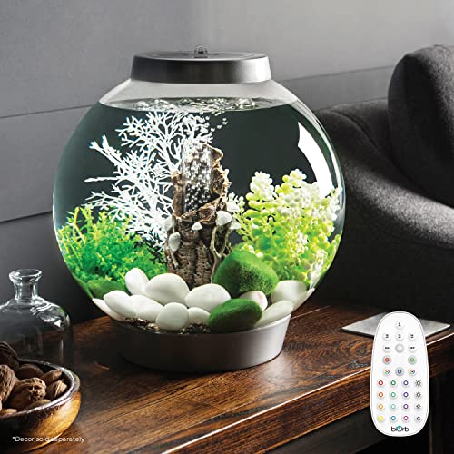 biOrb Classic 15 Acrylic 4-Gallon Aquarium with Multi-Color Remote-Controlled LED Lights Modern Compact Tank for Tabletop or Desktop Display, Silver - color: Silver, size: 4 Gallon, style: MCR Lighting