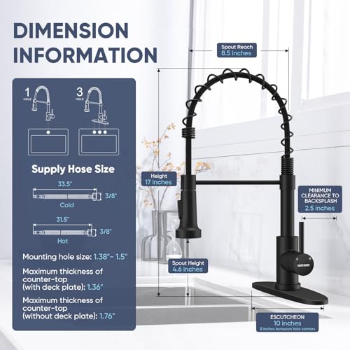Kitchen Faucets with Pull Down Sprayer Commercial Industrial Stainless Steel Single Handle Single Hole Spring Farmhouse RV Sink Faucet, Matte Black Kitchen Faucet for Laundry Utility Room Sink - color: Matte Black, style: Classic